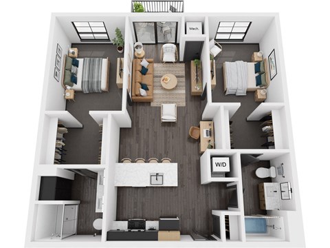 Floor plan for 2 beds, 2 baths, 1054 sqft